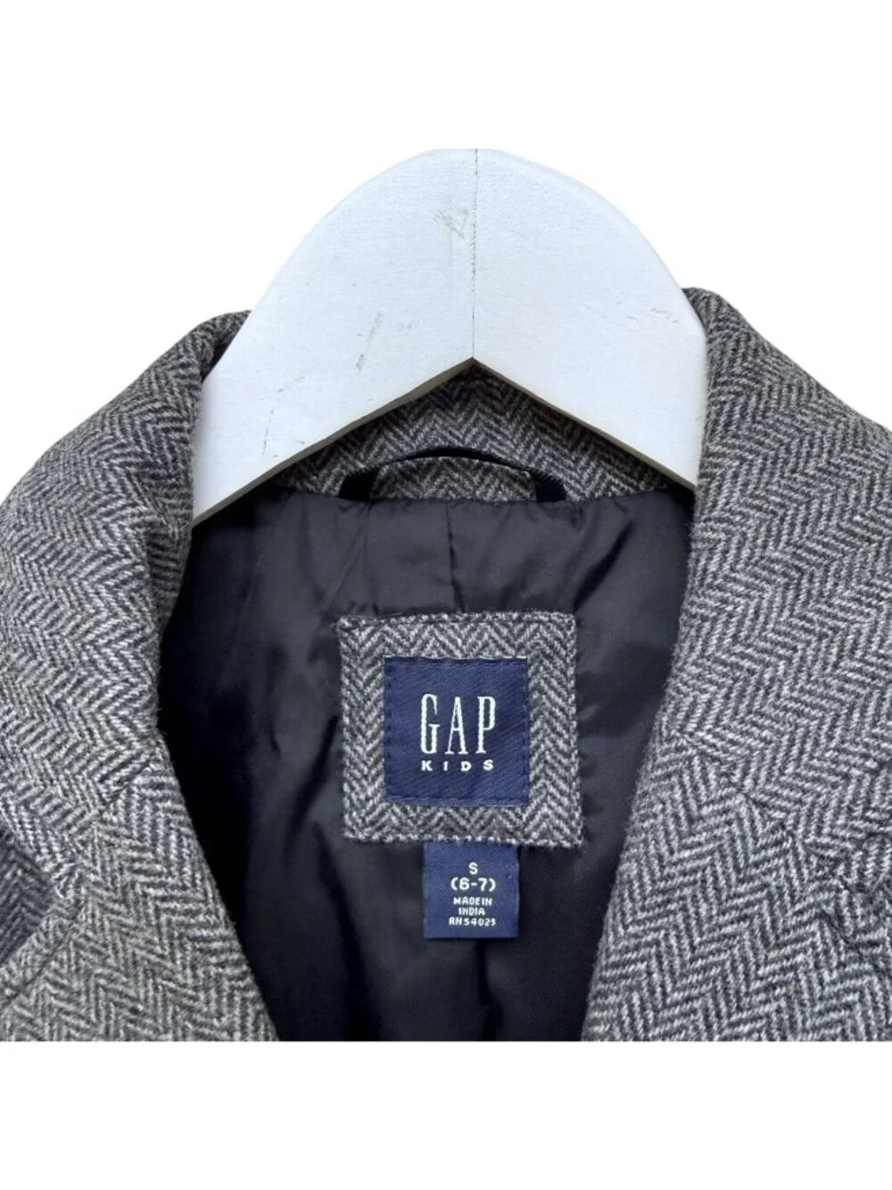 GAP Boys Herringbone Blazer Gray Tweed Small Size 6-7 Wool Blend Jacket Preppy